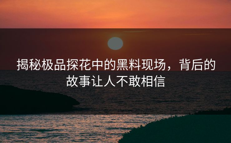 揭秘极品探花中的黑料现场，背后的故事让人不敢相信