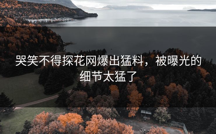 哭笑不得探花网爆出猛料，被曝光的细节太猛了