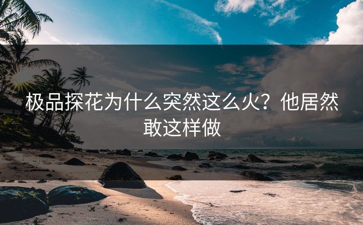 极品探花为什么突然这么火？他居然敢这样做
