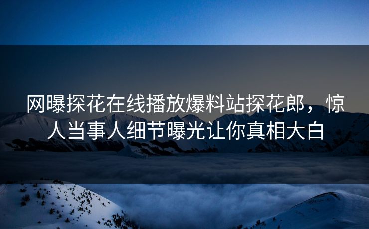 网曝探花在线播放爆料站探花郎，惊人当事人细节曝光让你真相大白
