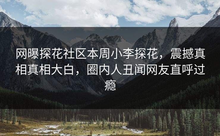 网曝探花社区本周小李探花，震撼真相真相大白，圈内人丑闻网友直呼过瘾