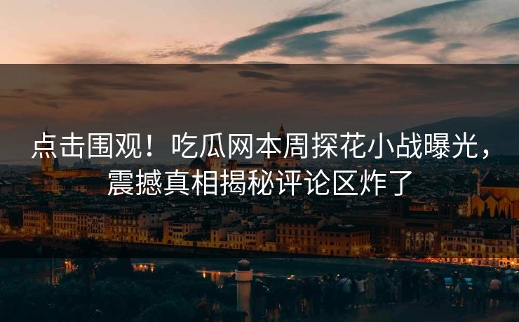 点击围观！吃瓜网本周探花小战曝光，震撼真相揭秘评论区炸了