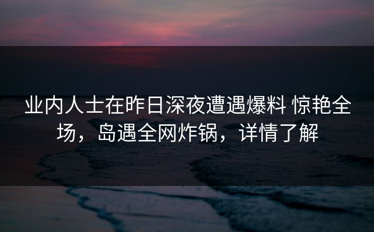 业内人士在昨日深夜遭遇爆料 惊艳全场，岛遇全网炸锅，详情了解